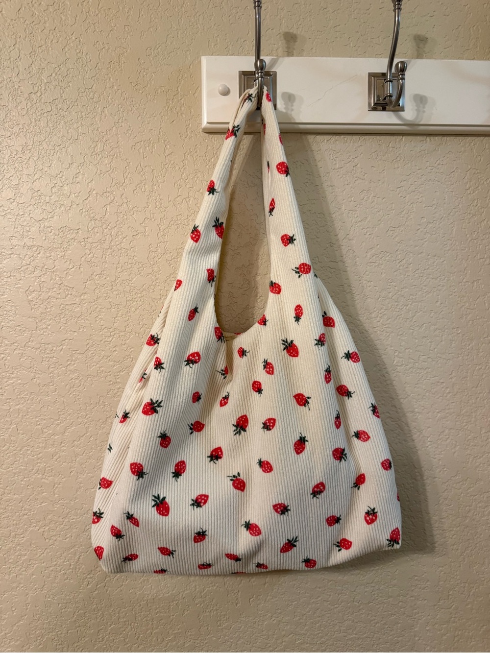 Strawberry Print Cream Tote Bag